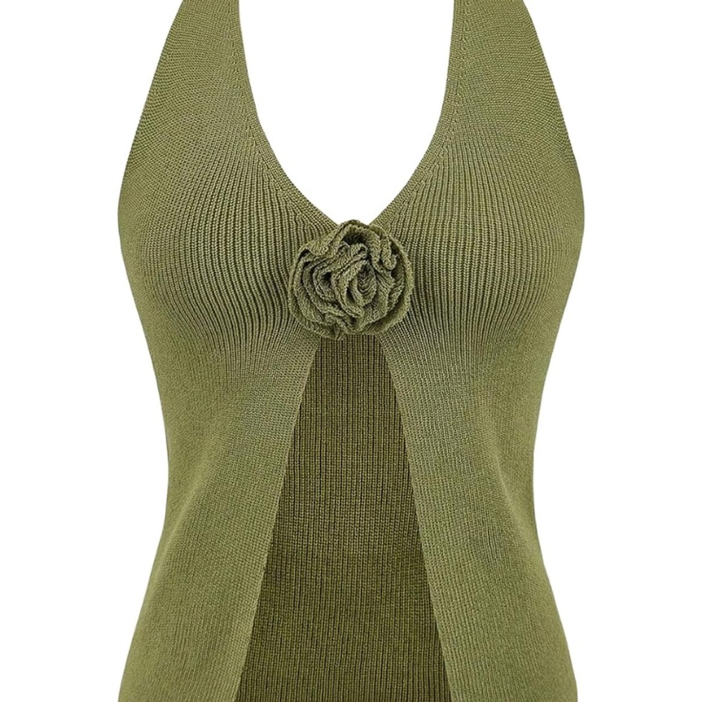 Halter Top with Floral Accent and Slit